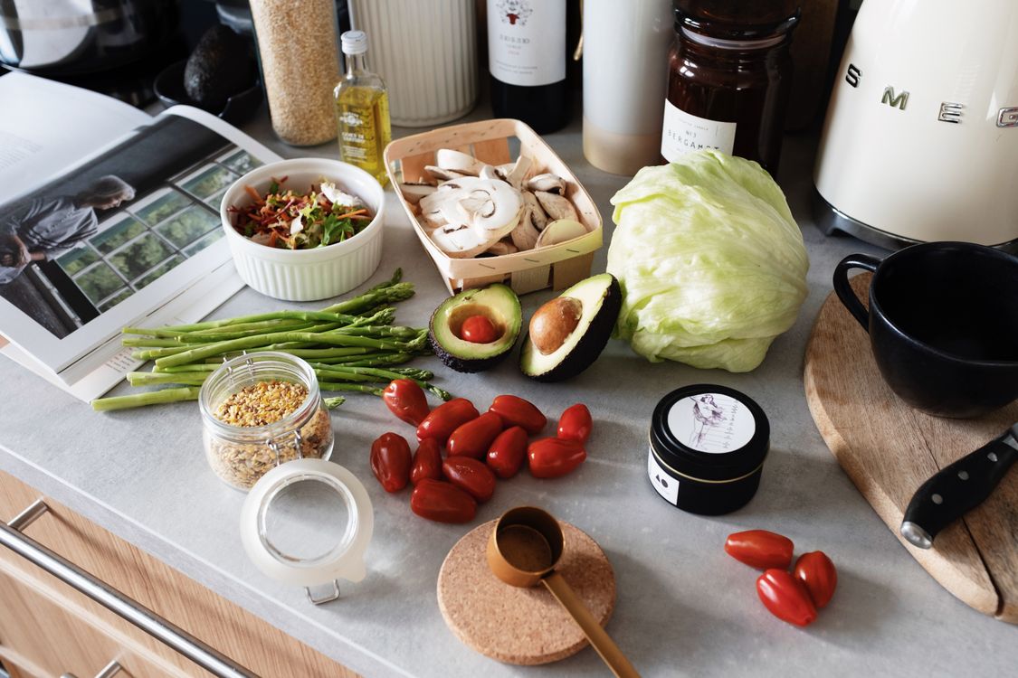 Fresh ingredients laid out on a kitchen counter